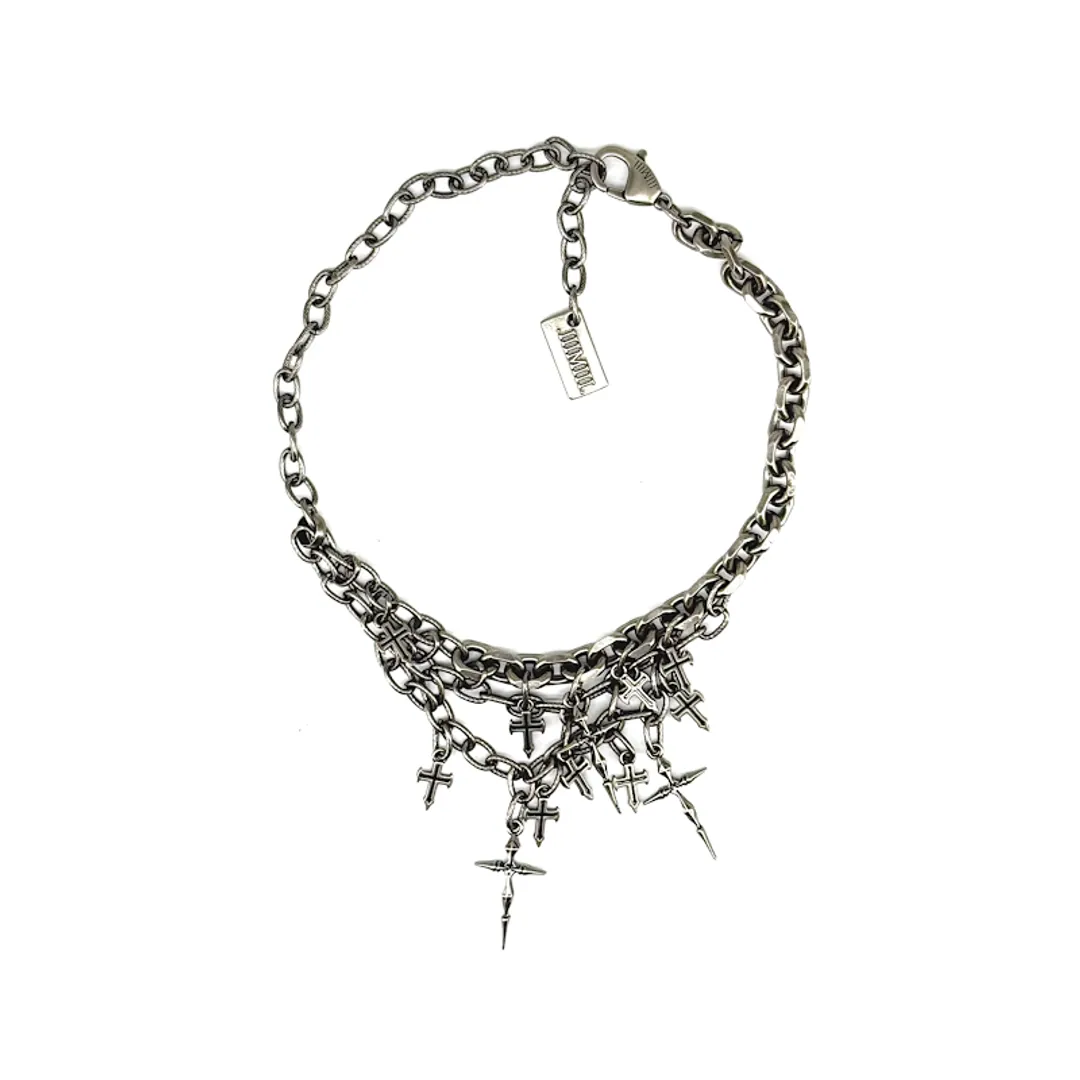 Iiimiii Erosion Metal Series Dark Cross Asymmetrical Necklace