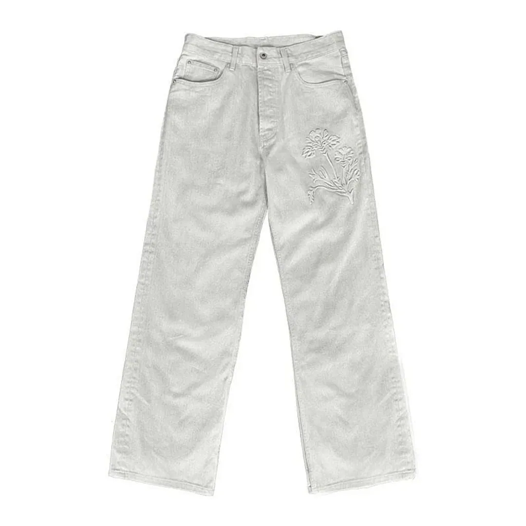 Wanna Lab Iris flower embossed white denim