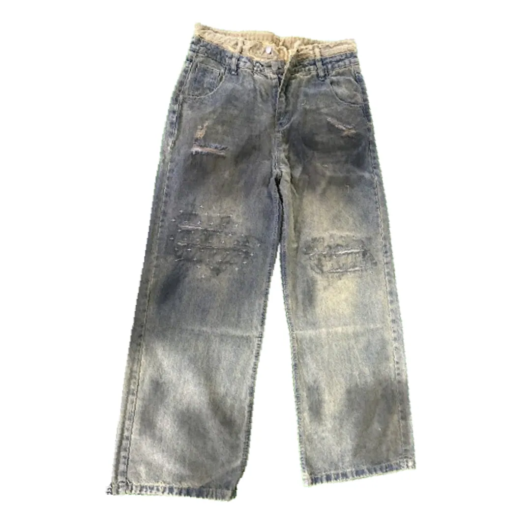 Yellow Mud Dyed Double Waist Jeans
