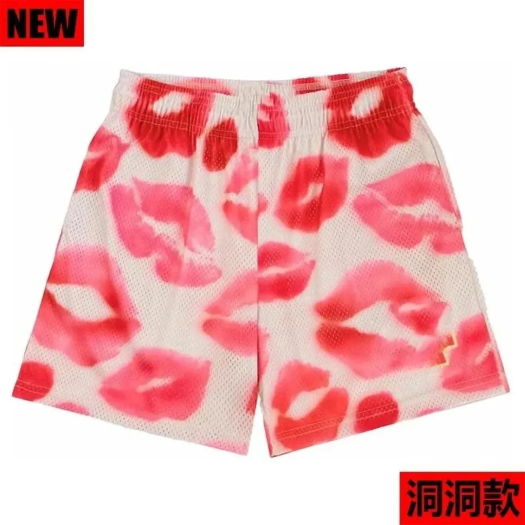 Lip print mesh shorts