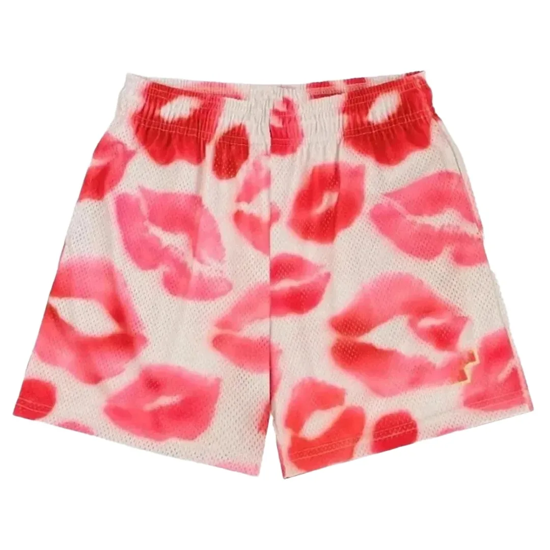 Lip print mesh shorts