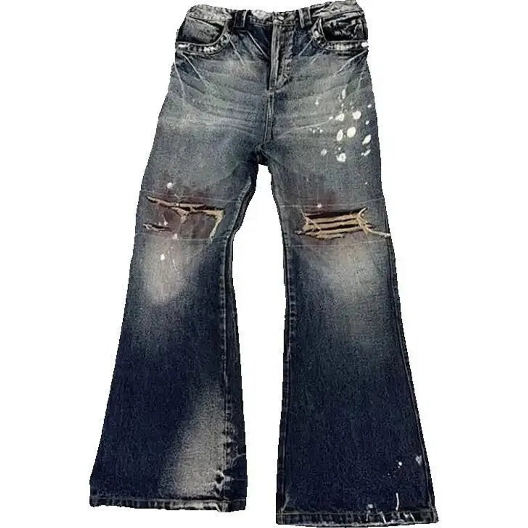No E Mosen Flared distressed denim