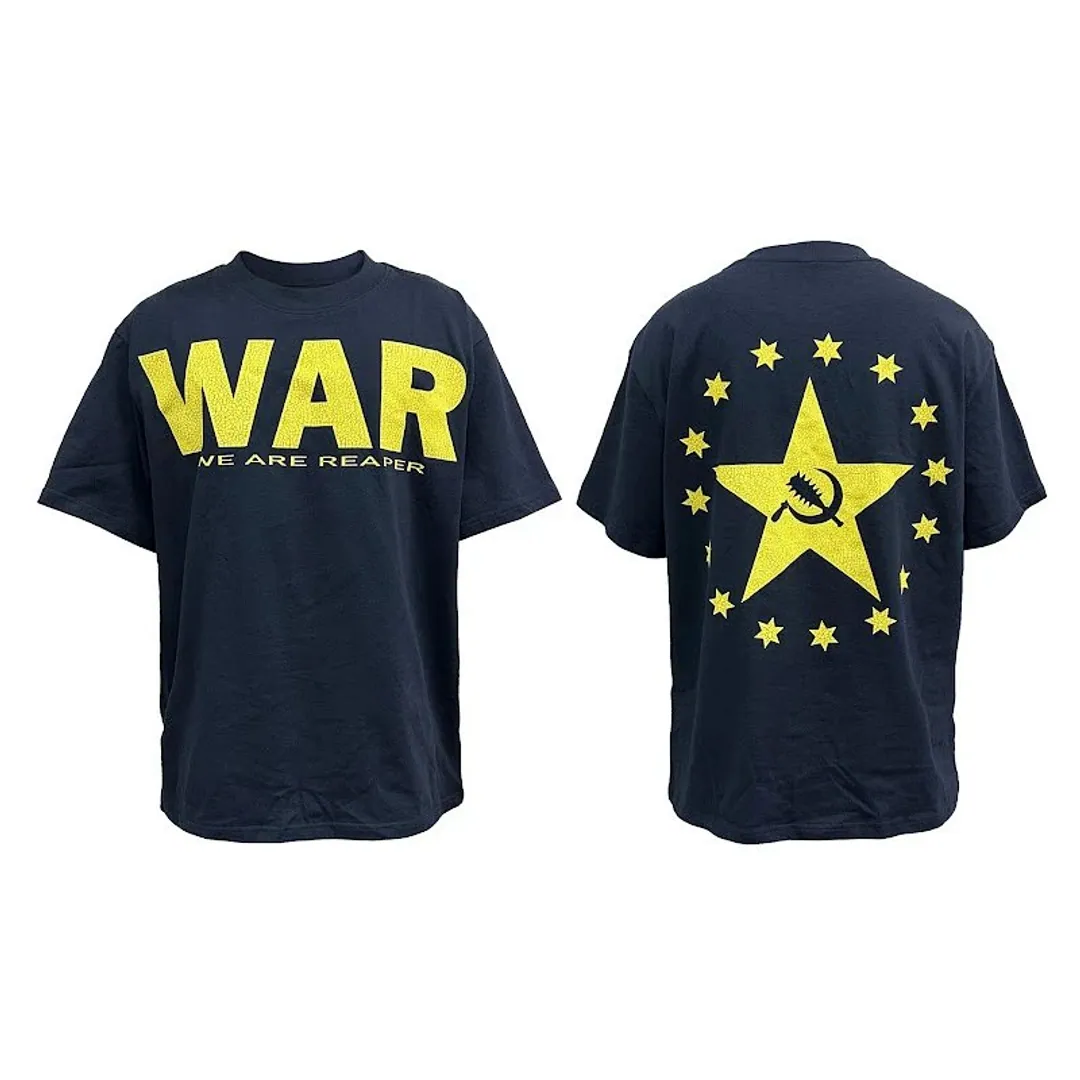 Groupmarek X Pvn Wwiii Joint Burst Navy Blue Yellow Print tee