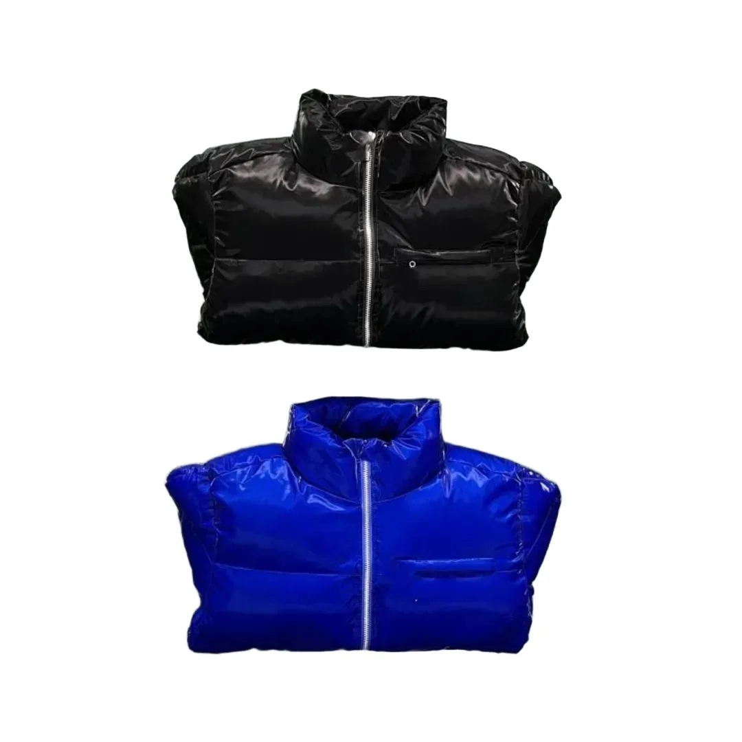 Glossy Short Stand Collar Cotton Vest