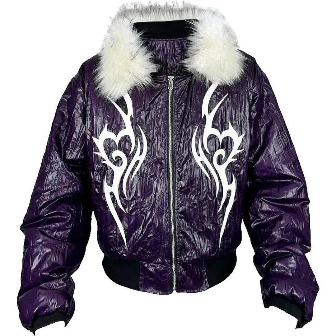 99Club Purple leather tribal jacket