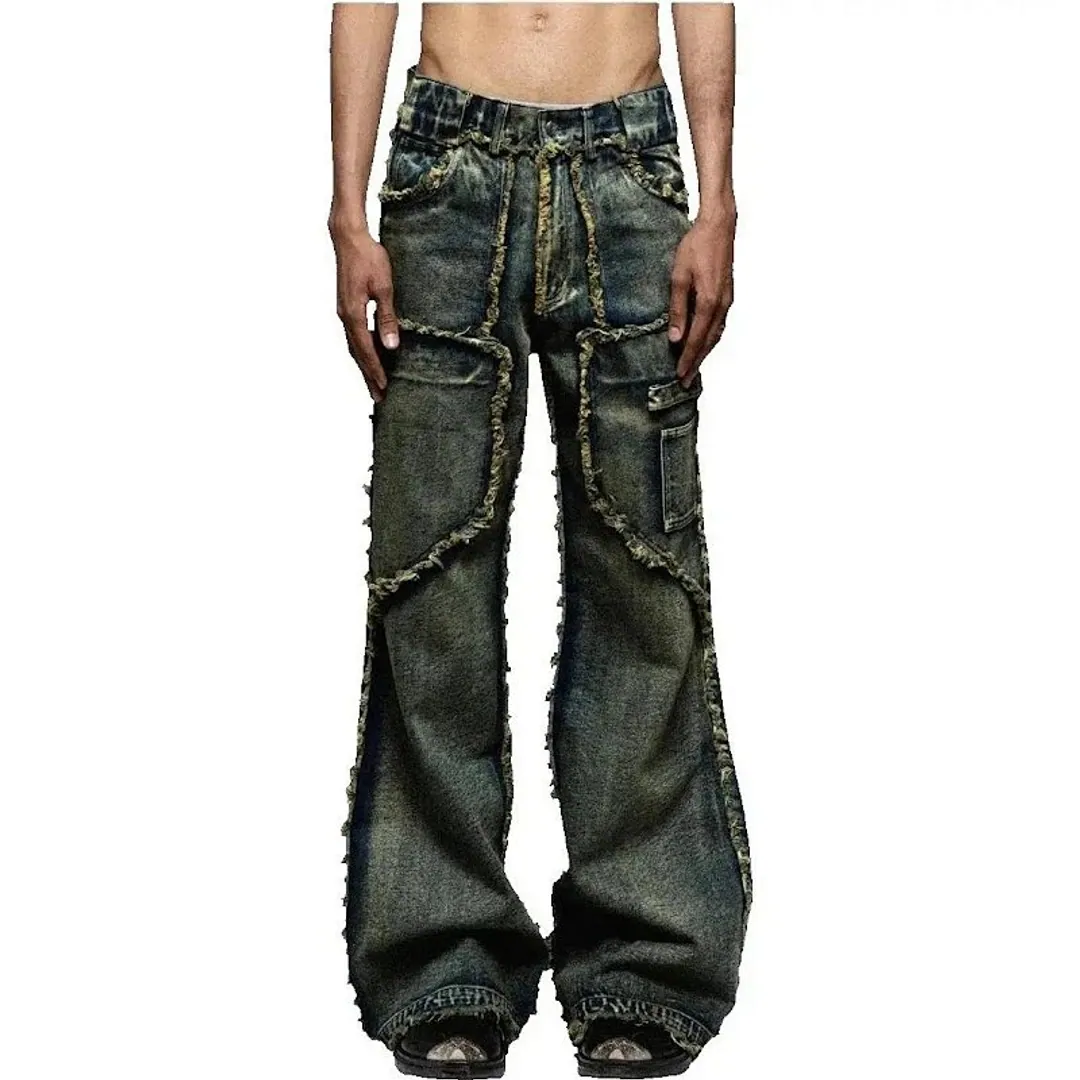 No Faith Studios Flared distressed denim
