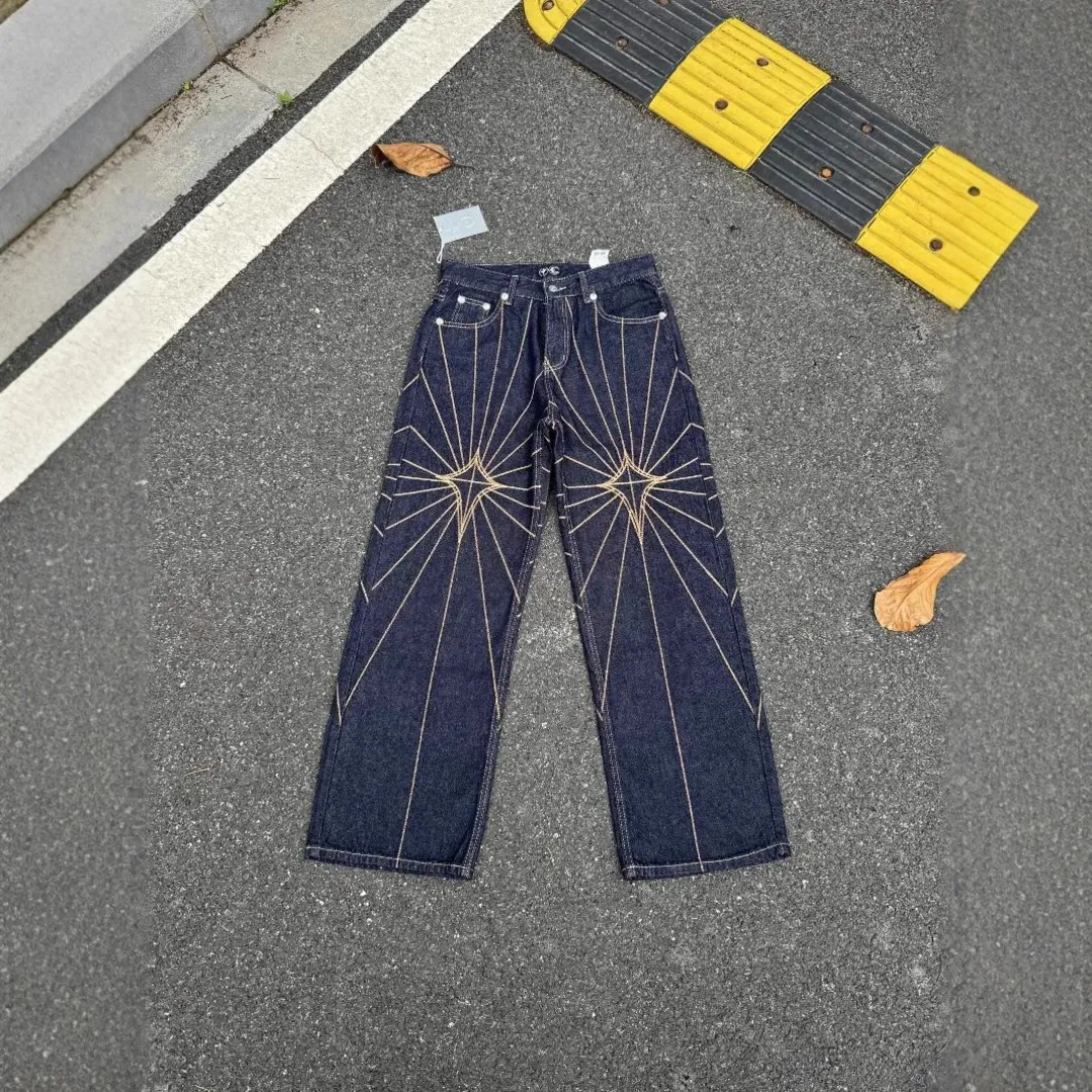 Starburst Radial Stitch Wide Leg Jeans