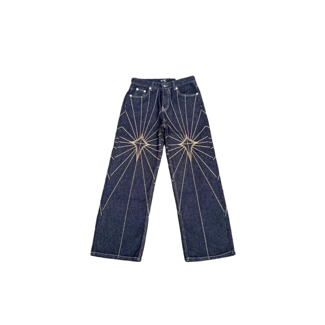 Starburst Radial Stitch Wide Leg Jeans