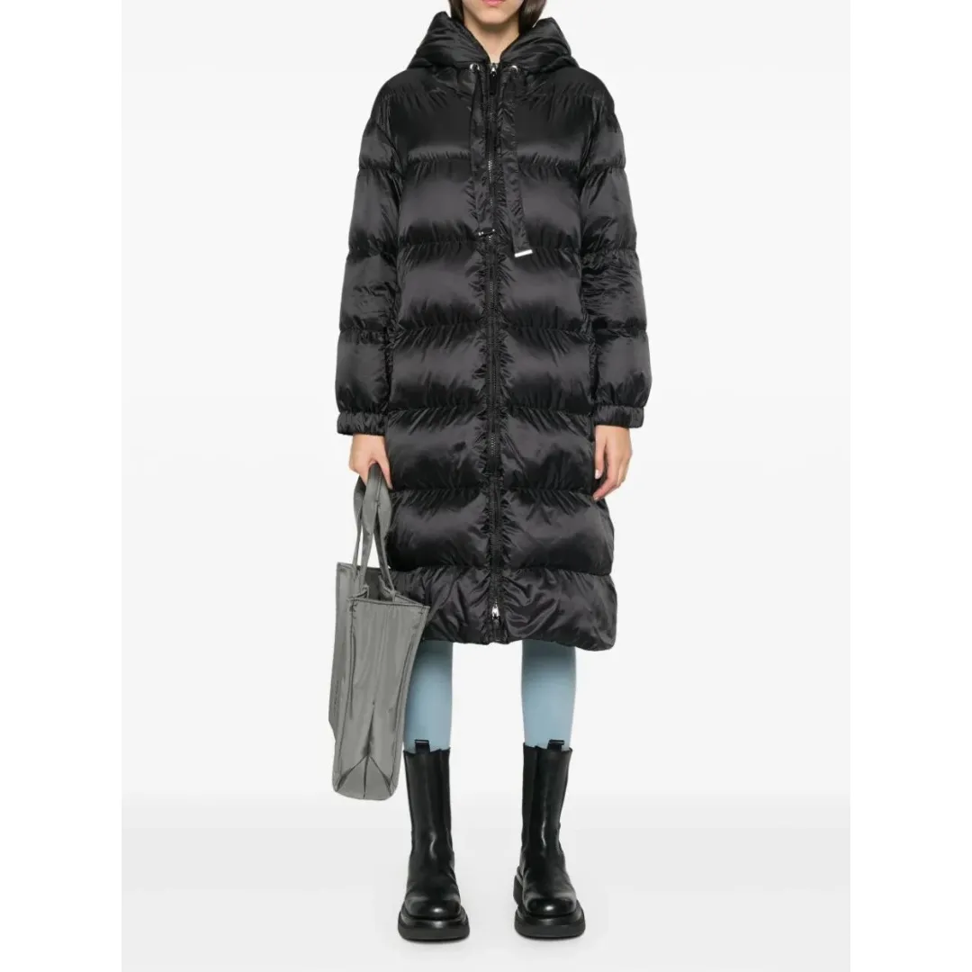 Long hooded quilted down jacket