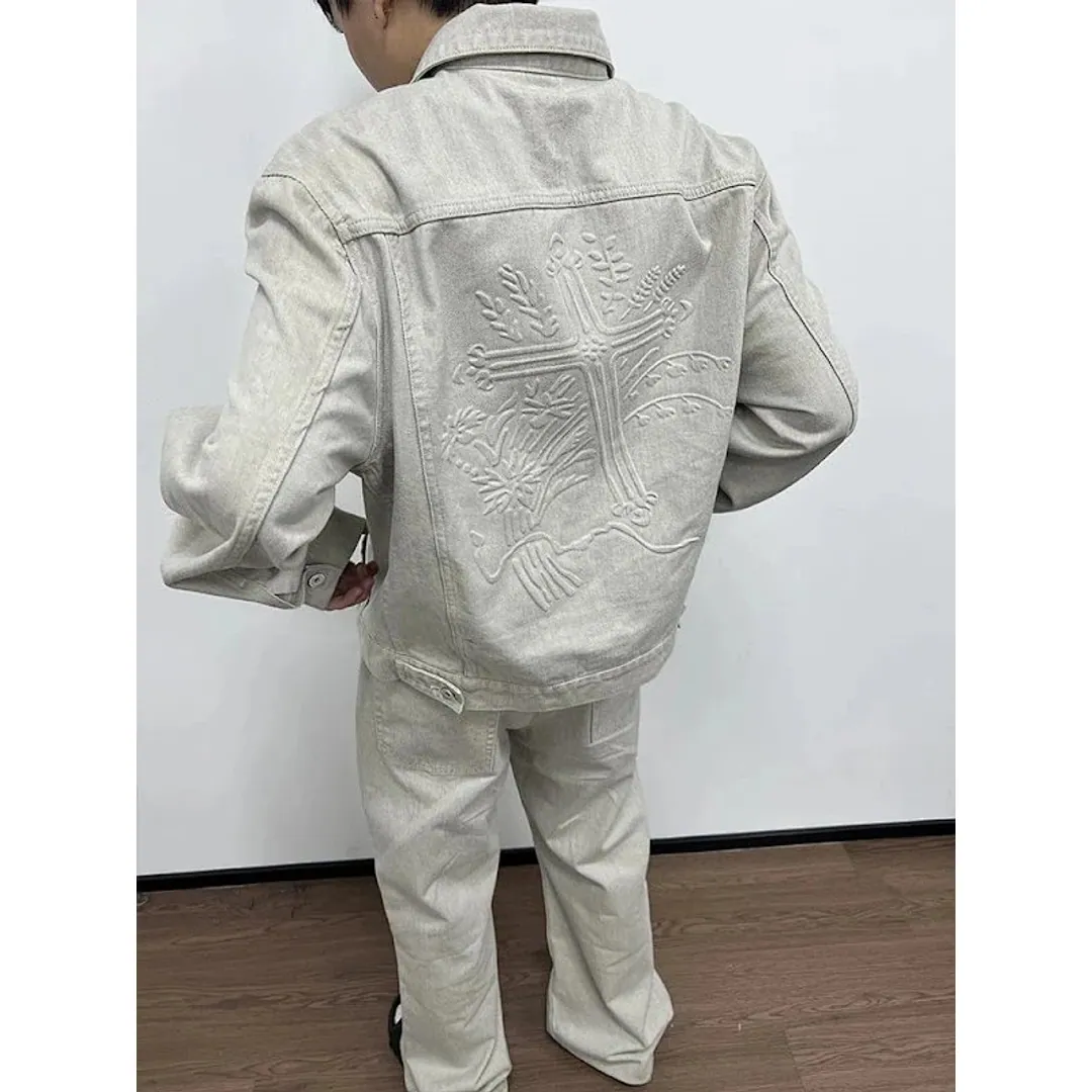 Wanna Lab Embossed cross denim jacket