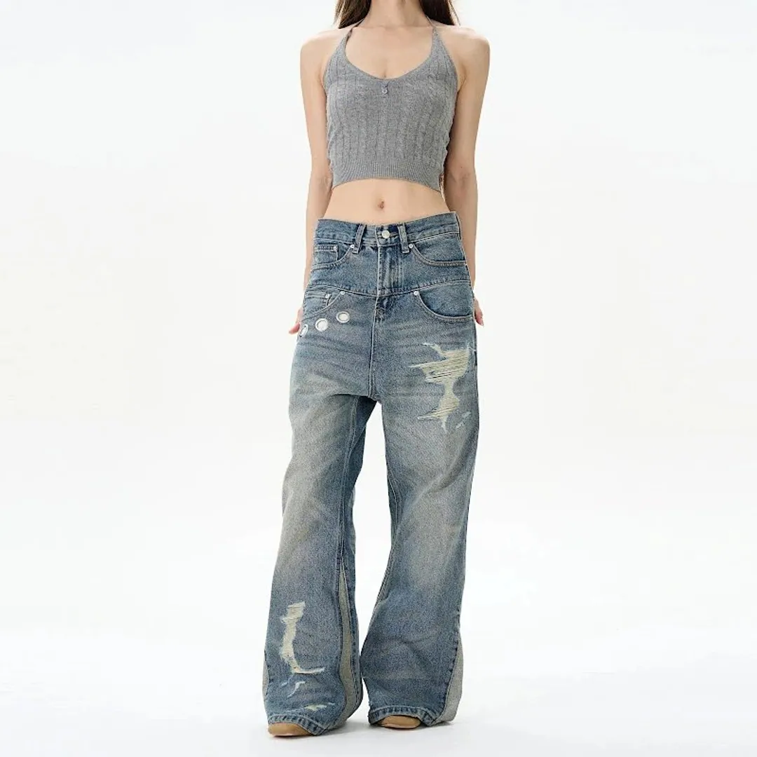 WLNEXT Flared distressed & reconstructed denim