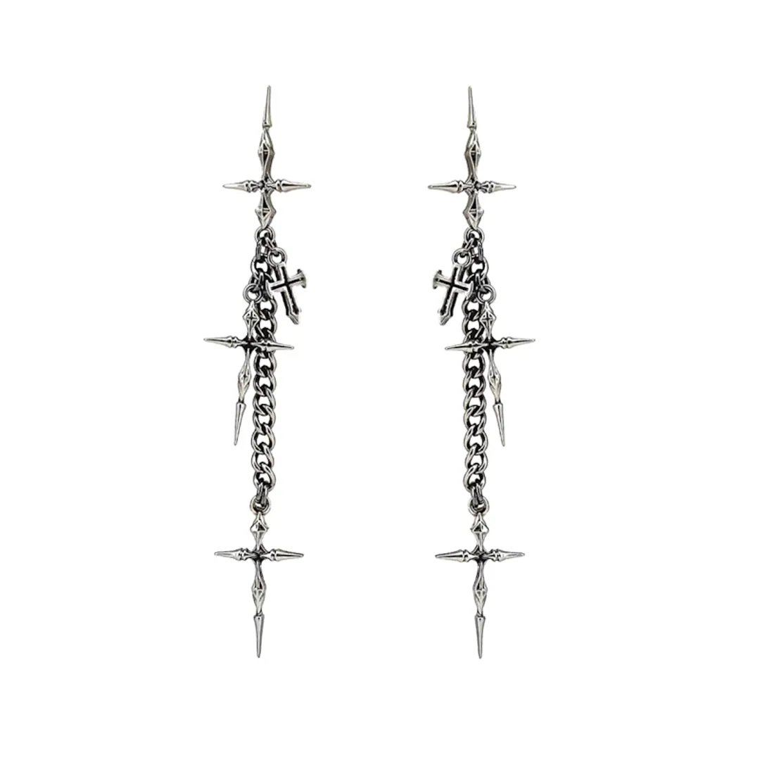Iiimiii Erosion Metal Series Cross Asymmetrical Patchwork Stud Earrings