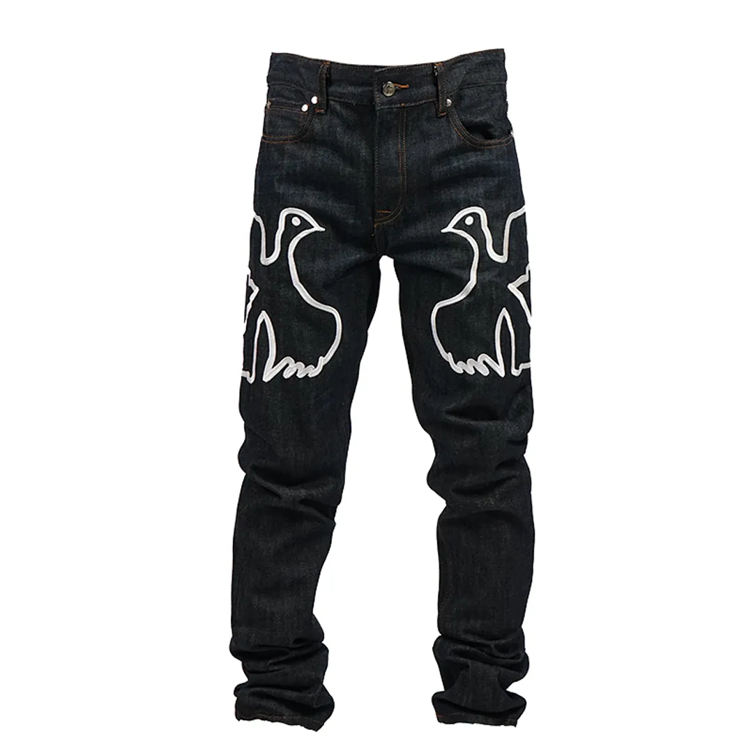 Vinkid Raw Peace Pigeon Embroidered denim