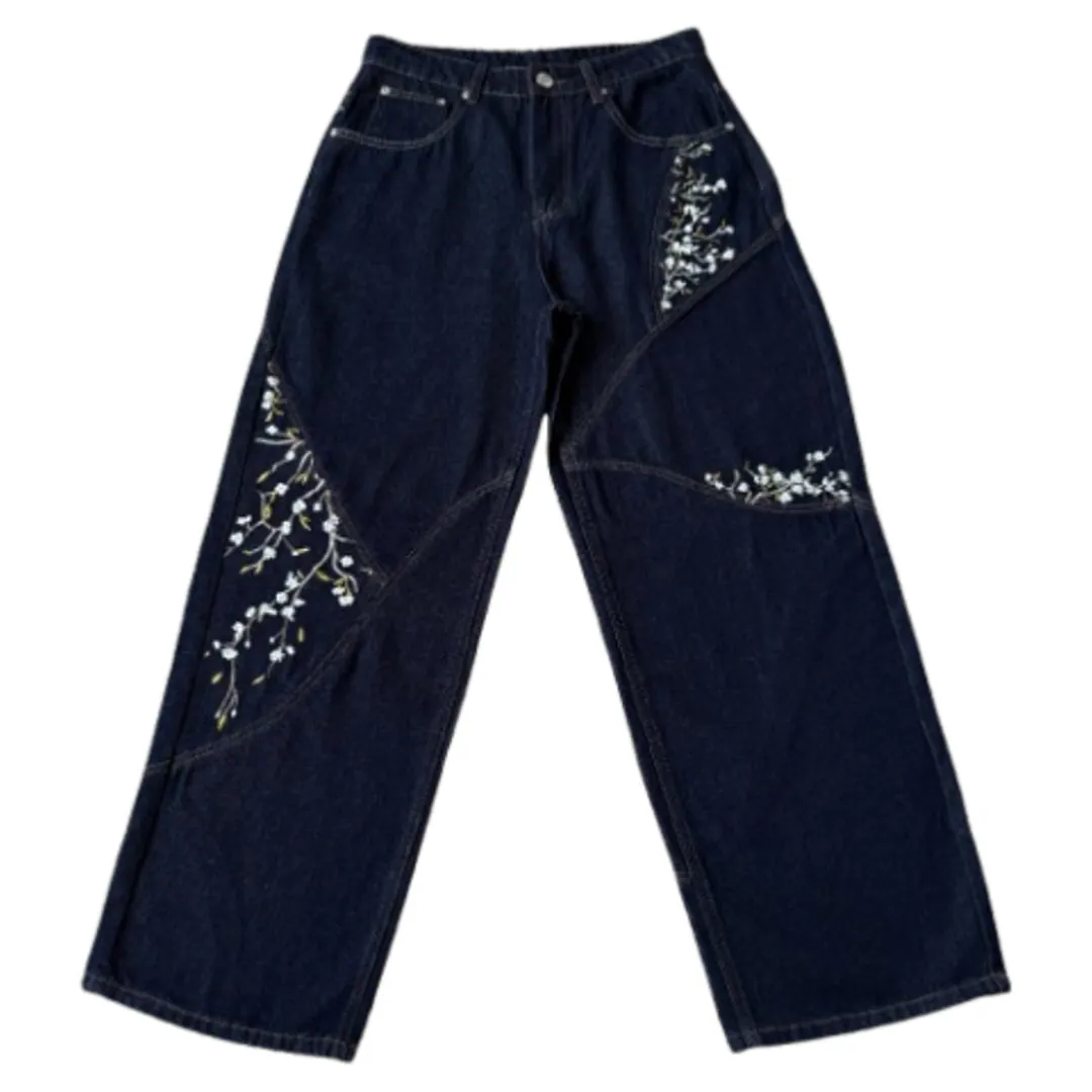 Dershutze Flower Pattern Denim Jeans