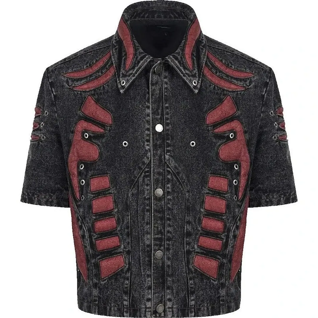 STARTEXCEEDEND Three-Dimensional skeleton patchwork denim jacket