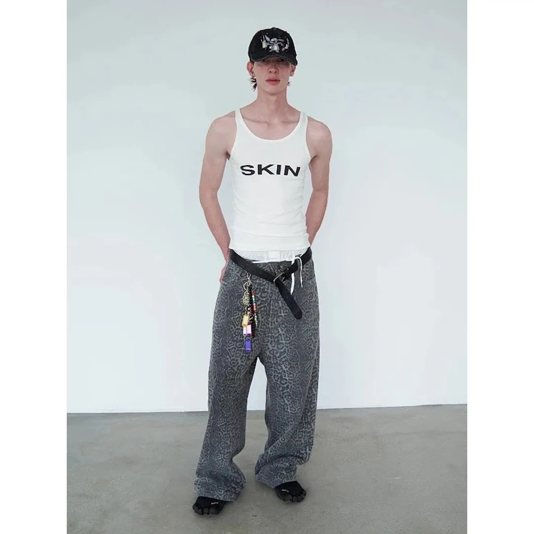 Delivery Charcoal Gray Washed Leopard pants
