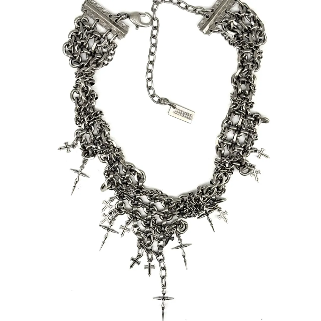 Iiimiii Erosion Metal Series Dark Cross Asymmetrical Necklace