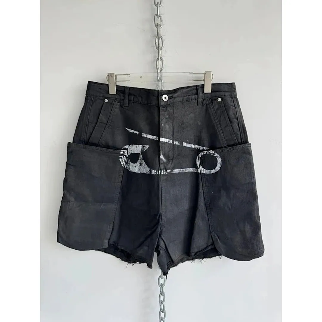Hell System Washed waxed shorts