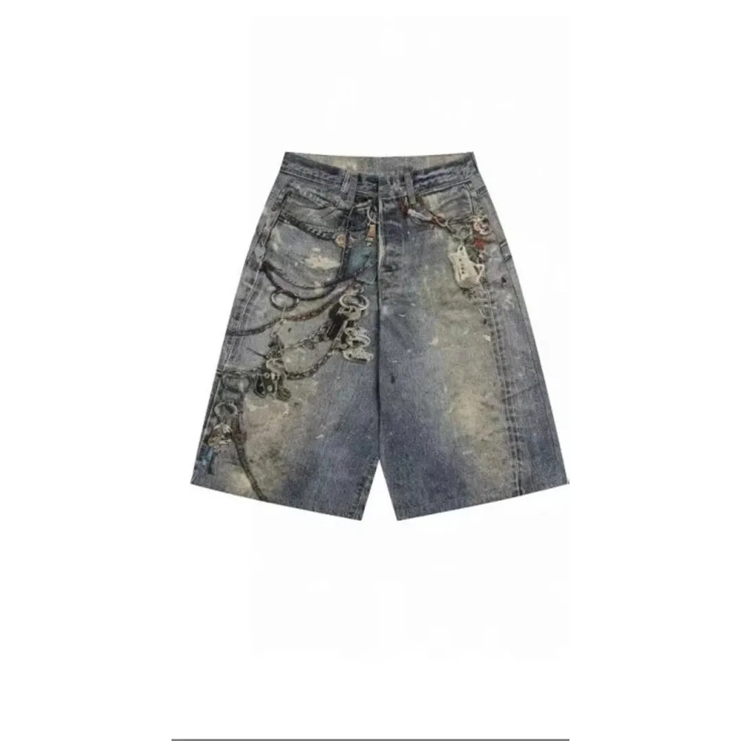 Distressed denim shorts