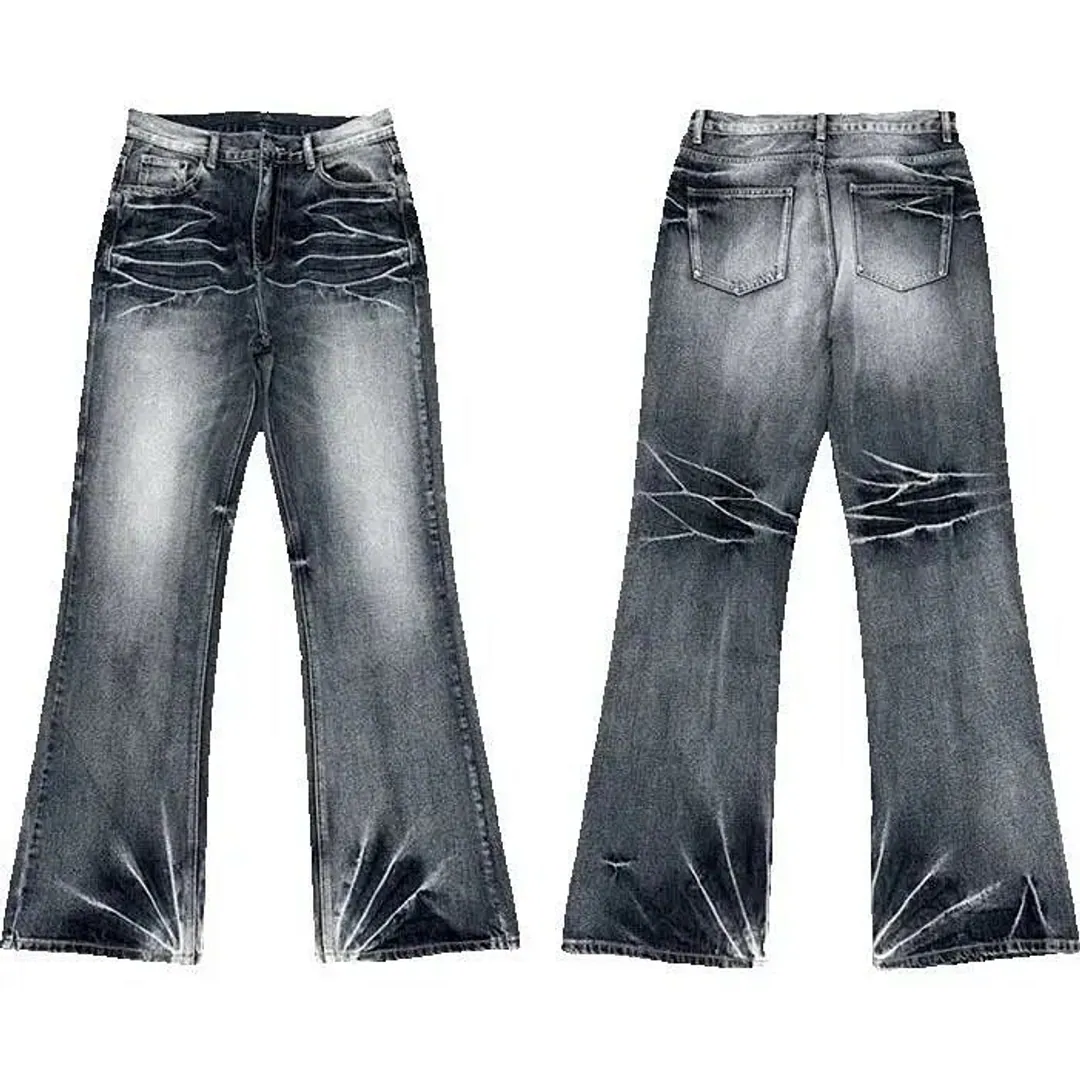 Wanna Lab Washed Chrysanthemum flared denim