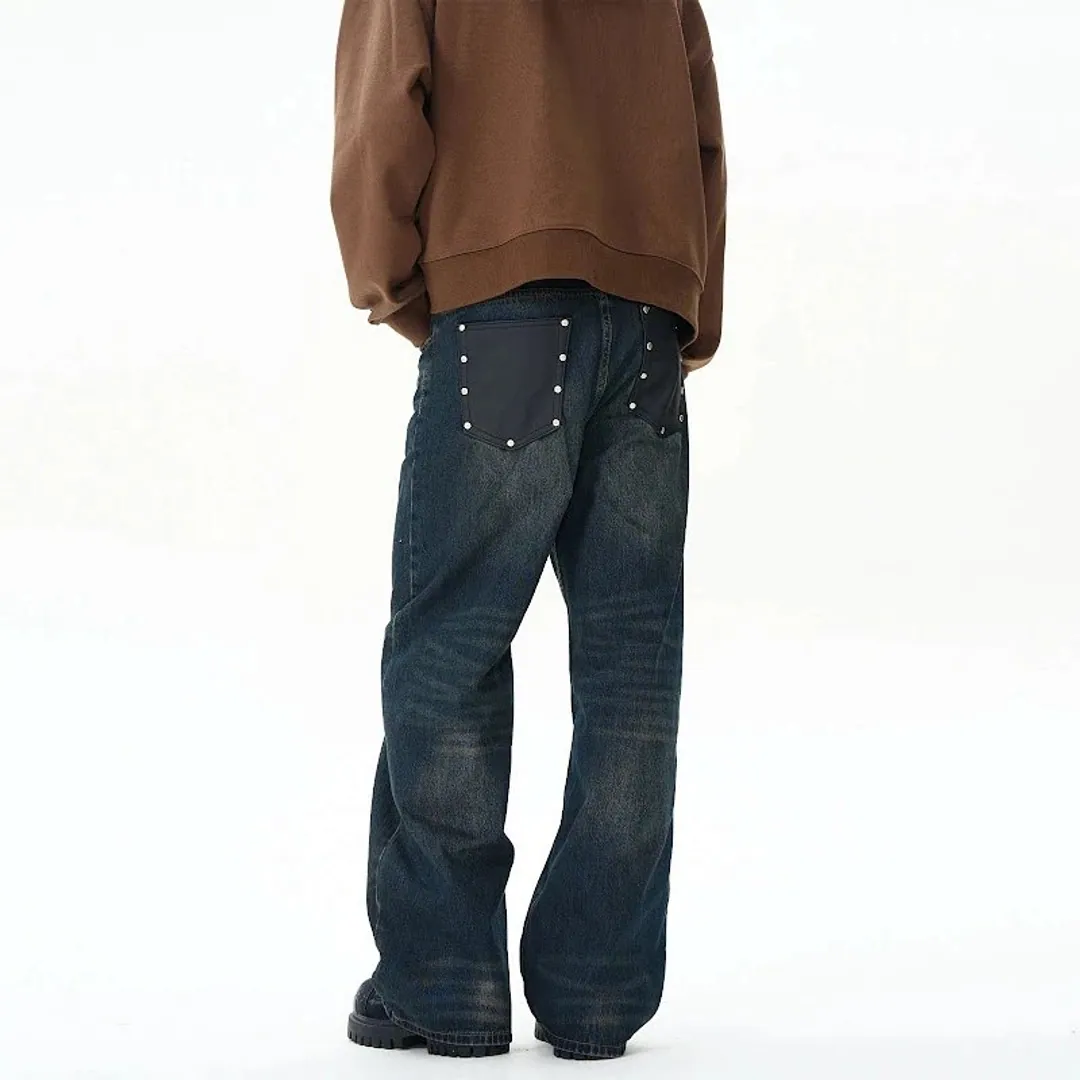 WLNEXT Leather pckts washed denim