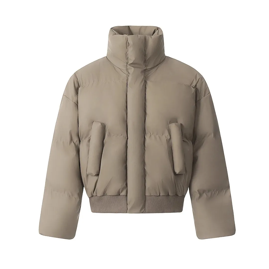 Khaki gray turtleneck short down jacket
