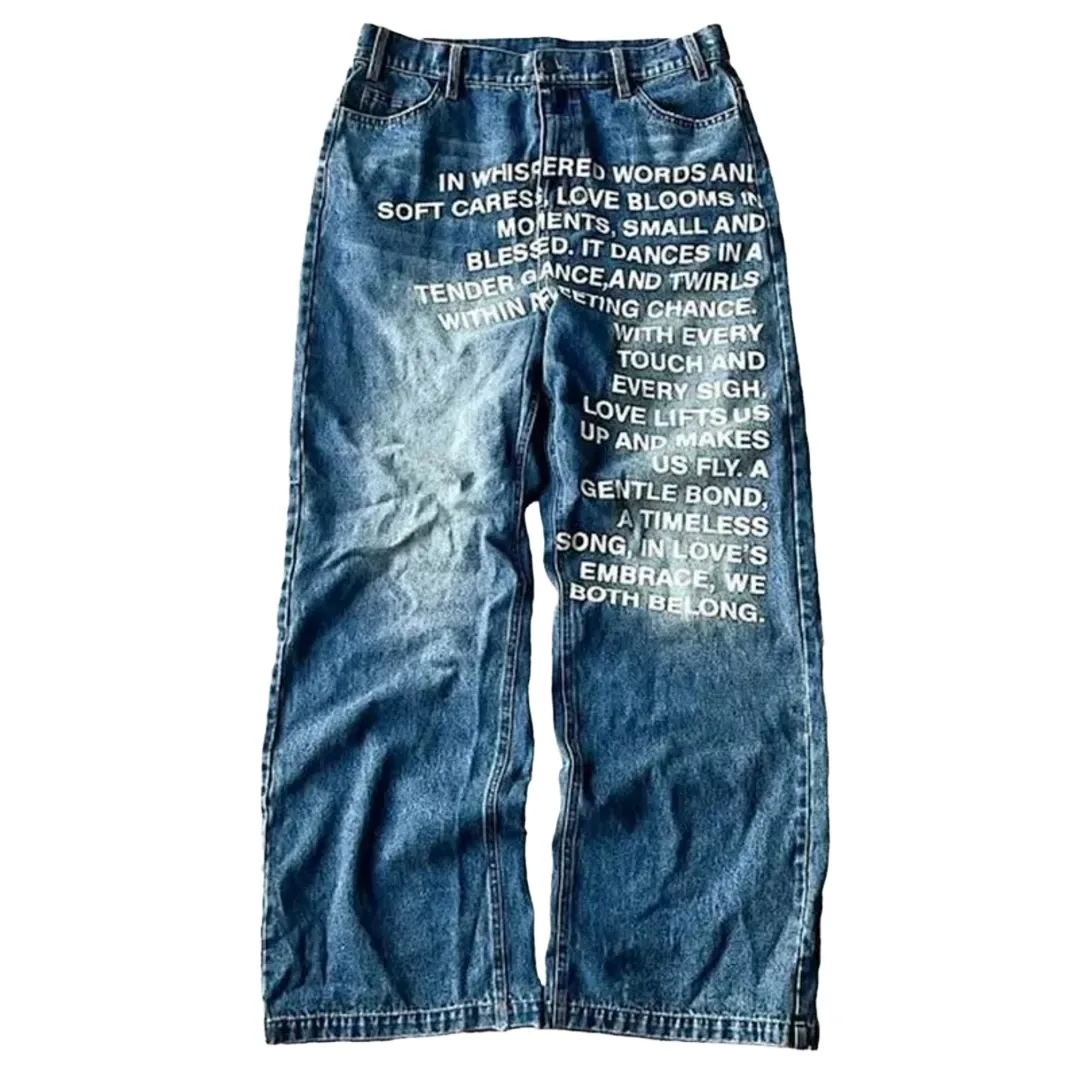 Letter Print Wide-leg Jeans