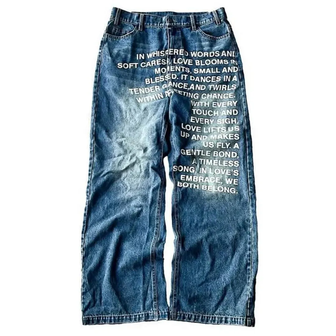 Letter Print Wide-leg Jeans