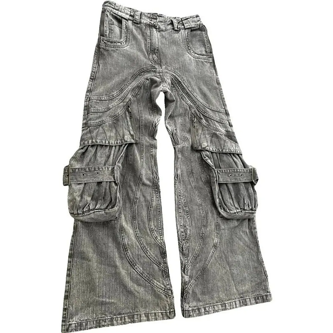No Faith Studios Multi pocket wavy denim